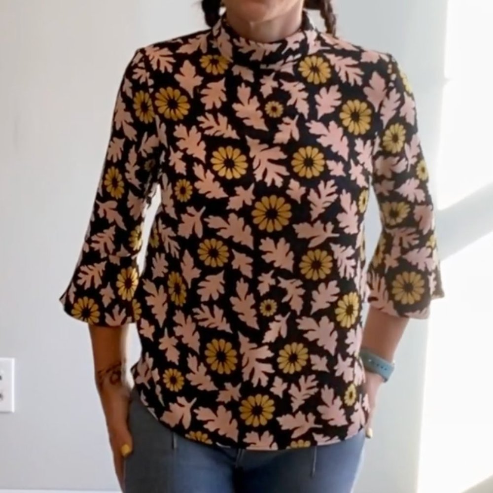 TOPSHOP FLOWY SHIRT WITH 3/4 bell sleeve